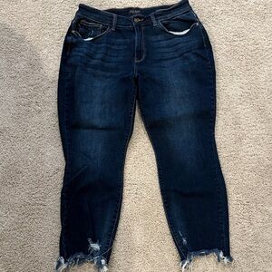 Judy Blue Dark Indigo Frayed Ankle Jeans